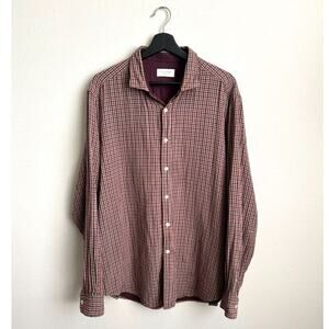TINTORIA MATTEI 954 Cotton Plaid Button Front Shirt in Burgundy Size L/44/17.5